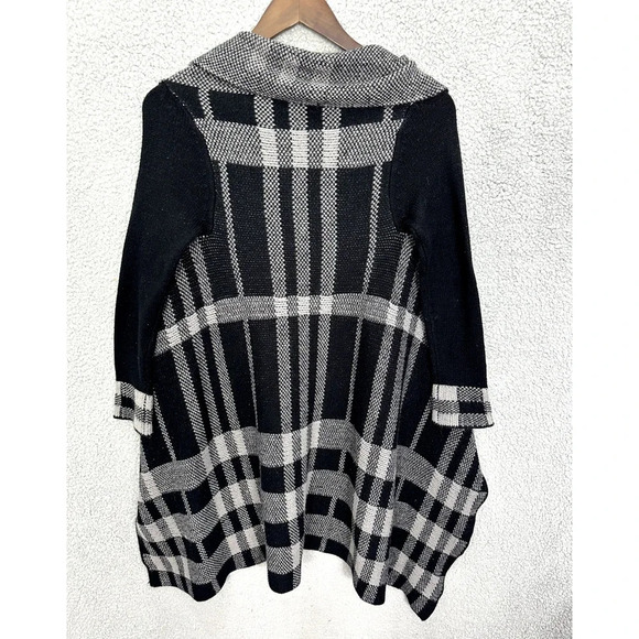 Venus Open Front Cardigan Women Small Black Plaid Waterfall‎ Oversized Academia - Picture 2 of 6